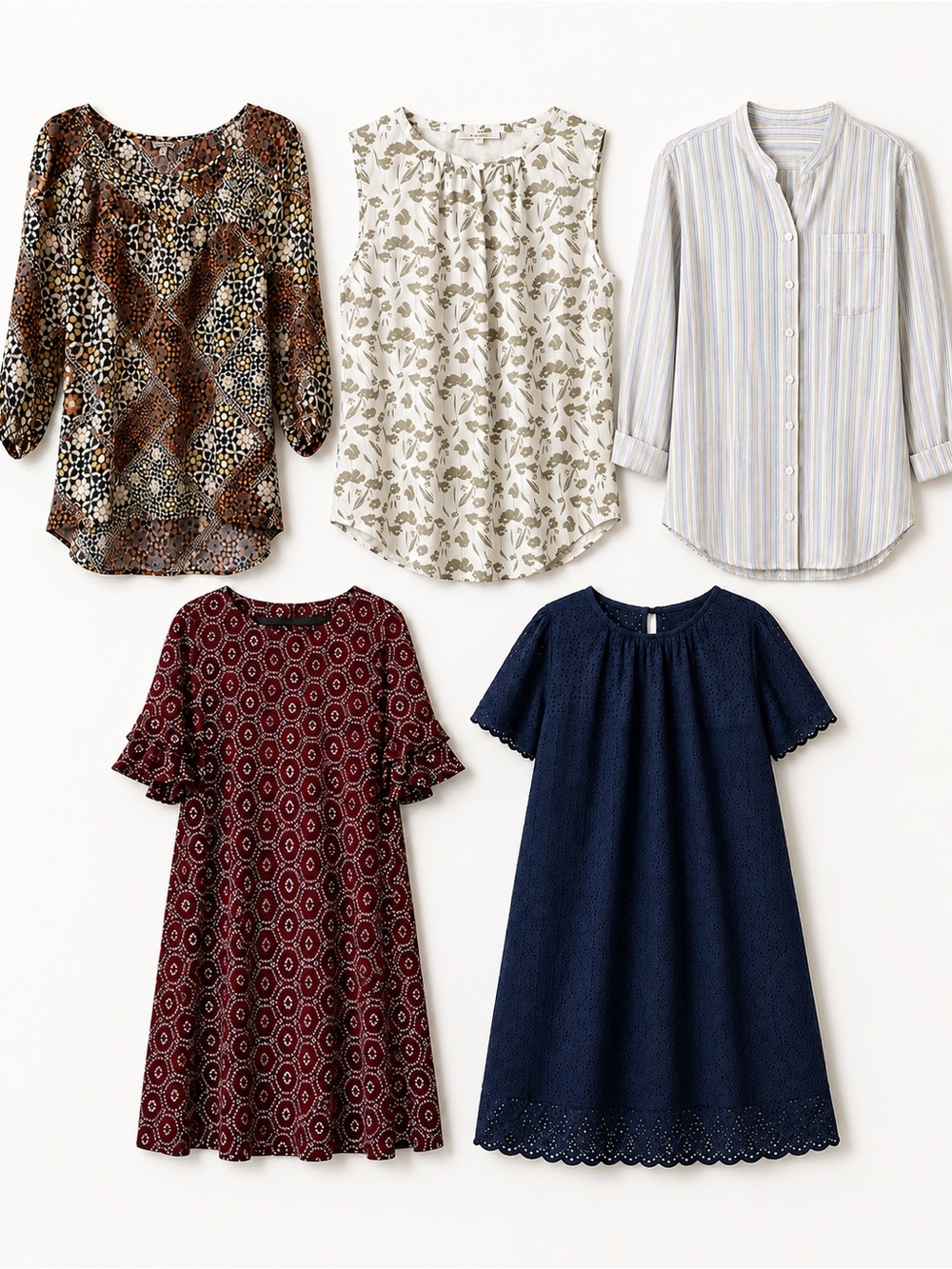 Women’s XL 5 Piece Clothing Bundle GAP Chaps LC Tops Dresses Boho Casual